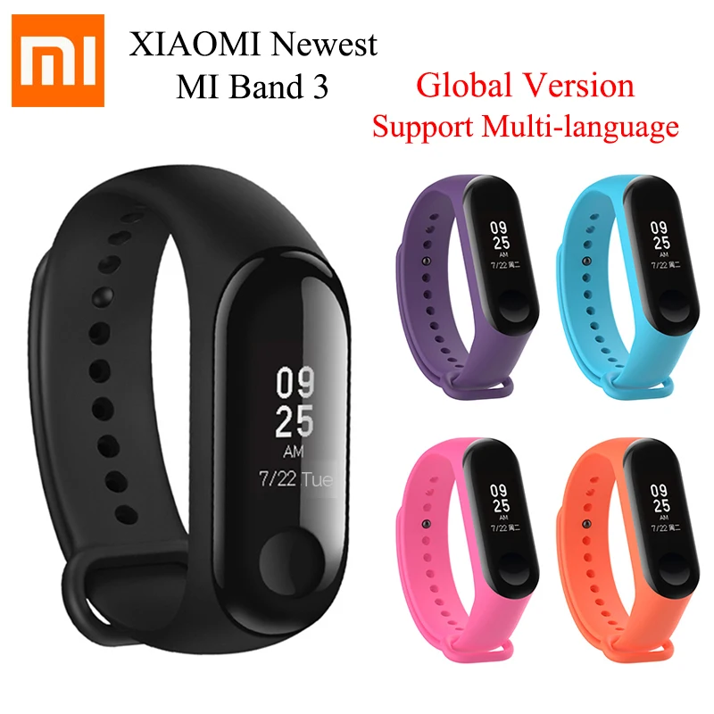 

Original Xiaomi Mi Band 3 Global Version Multi-language Band3 Smart Wristband Bracelet Touchscreen Reject-Call Pulse Heart Rate