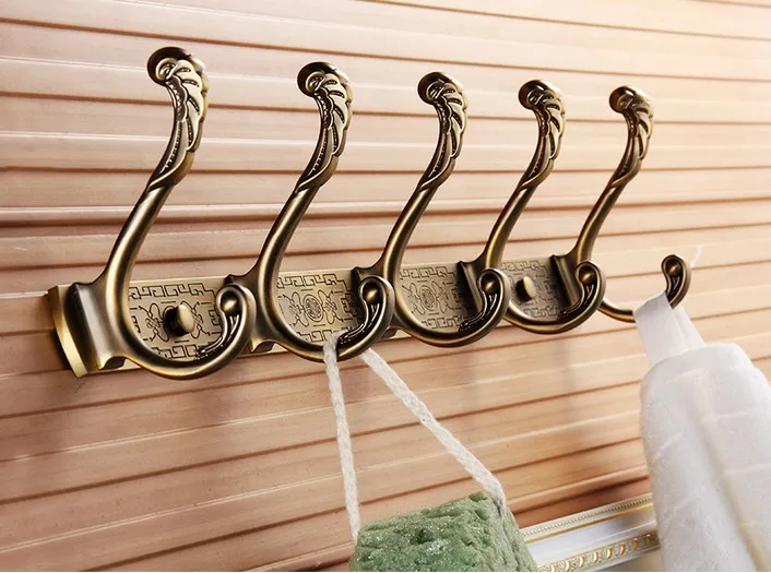 Fashion Europe Space Aluminum Metal Carving Robe hooks 4 8 Row Hook&Antique wall hook&coat hooks