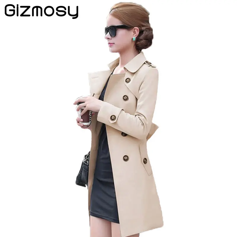 

New 1PC Trench Coat For Women Double Breasted Slim Fit Spring Long Coat Casaco Feminino Abrigos Mujer Autumn Outerwear SY505