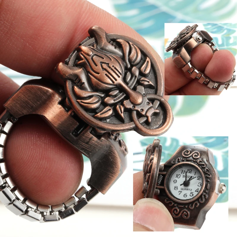 MINHIN модное кольцо на палец часы для мужчин бронзовый цвет эластичные кольца часы Дракон раскладушка часы кварцевые часы