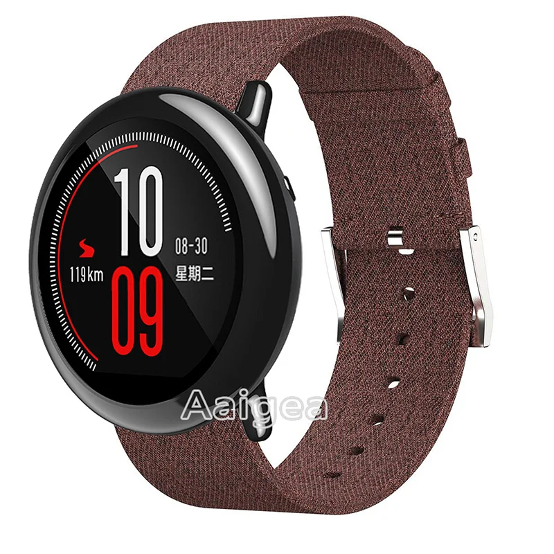 22 мм тканый текстильный ремешок для часов Ремешок Для Xiaomi Huami Amazfit PACE Смарт-часы модный нейлоновый манжет ремешок винтажный ремешок для наручных часов - Цвет ремешка: Коричневый