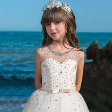 Sweet Girls Dresses Beading Lace Up Back Flower Girl Dress For Wedding Customized Girls Pageant Dress Birthday Gown Size2-14lx peter pan collar wedding pageant ball gown dress for girl falre sleeve girls long dresses birthday party beading costume jf541