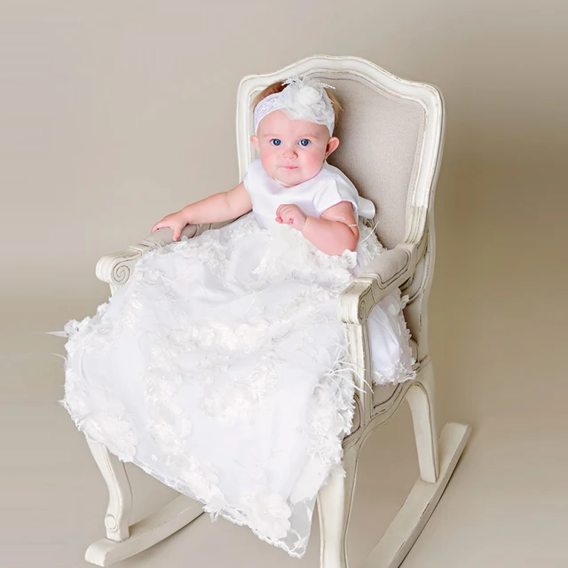 Cheap Stunning Angela Blessing Robe Ruffles Exquisite Ethereal Handmade Flower Off White Blessing Christening Gown & Bonnet With Sash