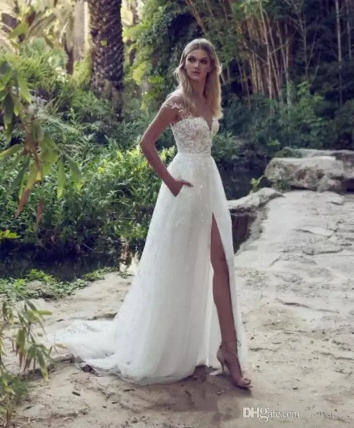 DZW019-Vestido-de-noiva-Sexy-Side-Slit-lace-Beach-Wedding-Dress-Latest-Robe-de-mariee-Illusion