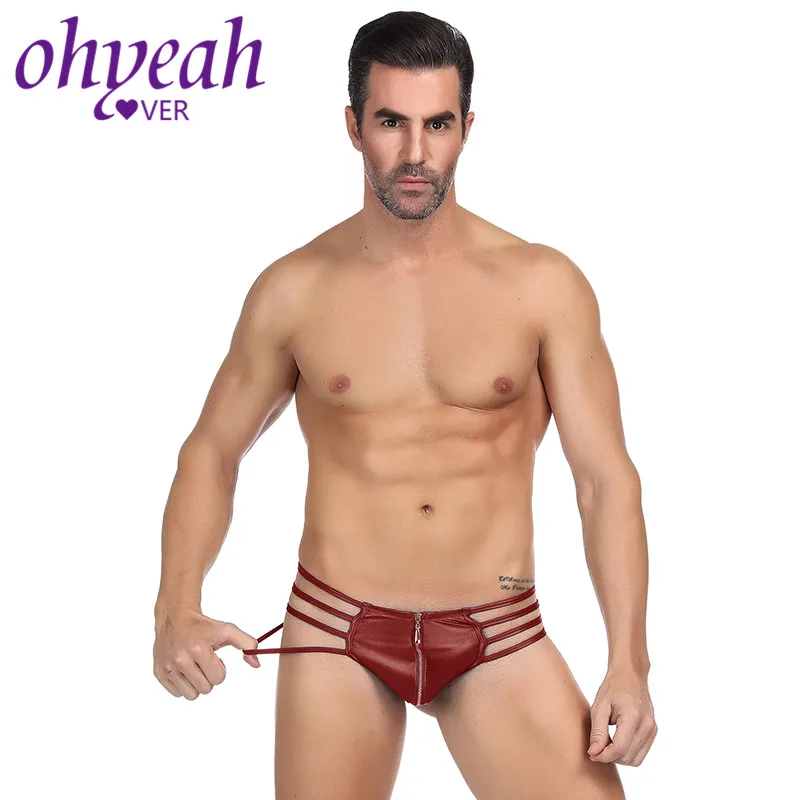 Ohyeahlover Мужское нижнее белье с кожаным бантиком открытым задником g стринги для