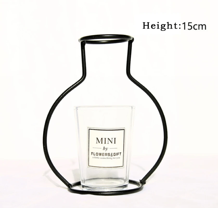 Creative Iron Shelving Flower Plant Vase Metal Frame Glass Flower Vase Stand Holder Terrarium Container Home Decor
