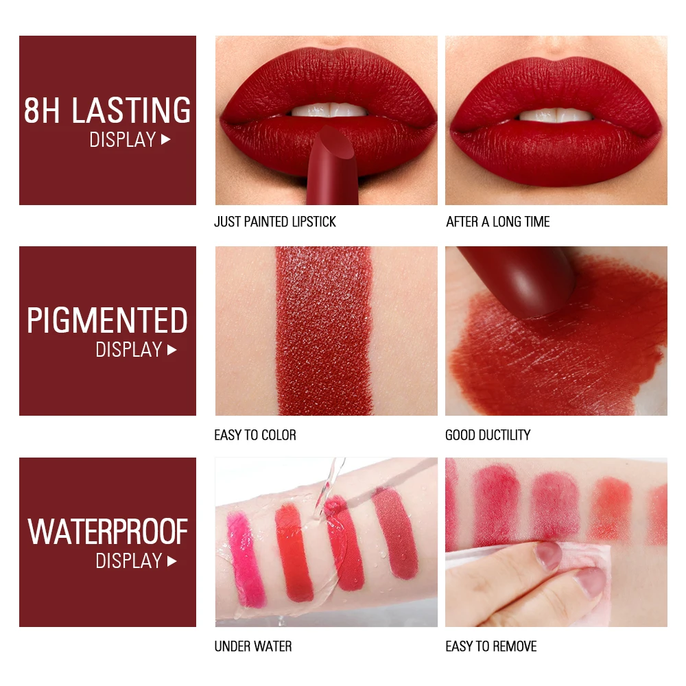 SACE LADY Silky Matte Lipstick Makeup Waterproof 9 Colors Pigmented Lip Stick Long-lasting Lips Make Up Nude Beauty Cosmetics