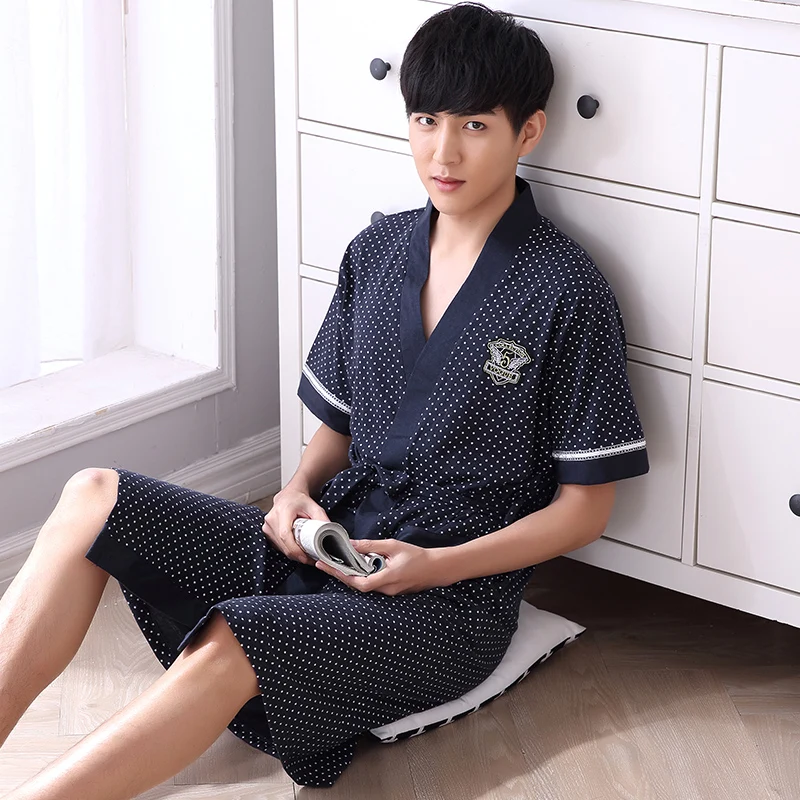 Robes Men Summer Short sleeve Cotton Thin Sleep Robe Bathrobes Men