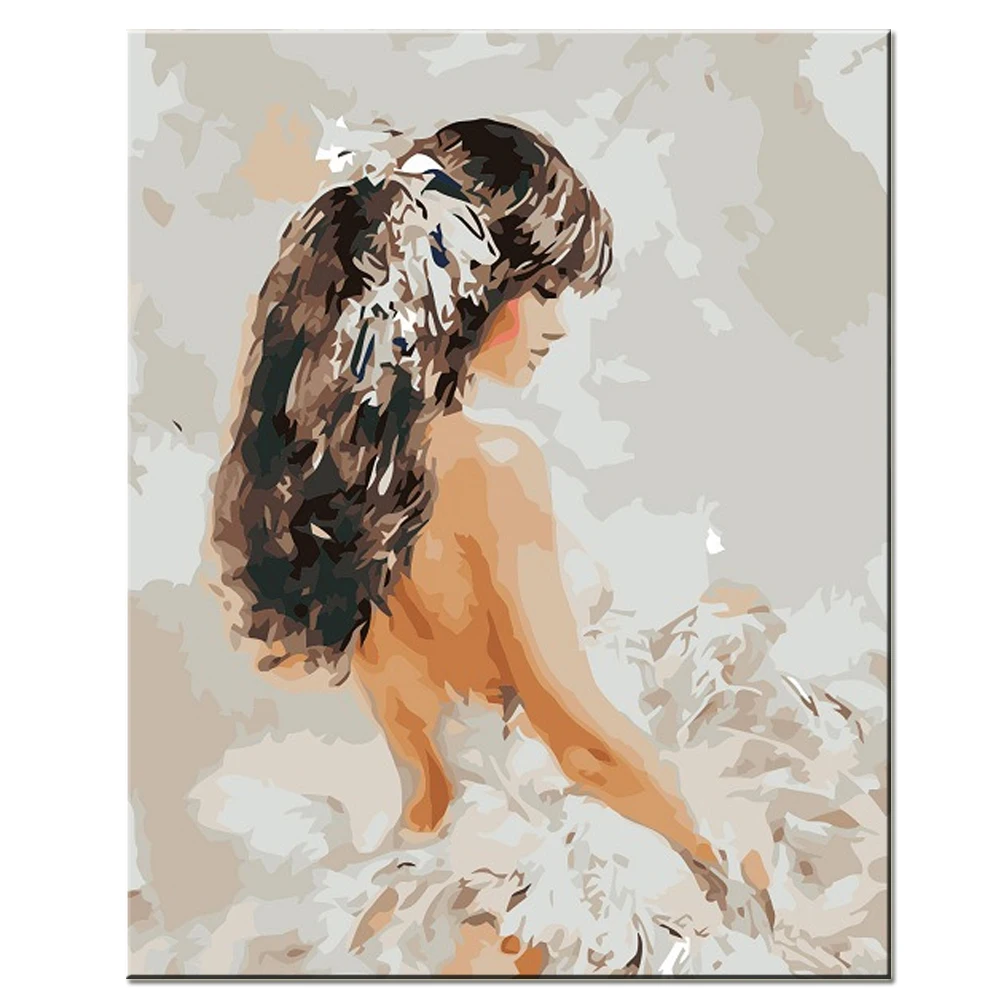 

Hand Painted Beautiful Gril Back Painting Wall Room Decor By Numbers Digital Modern Dancer Character Oil Painting on Canvas