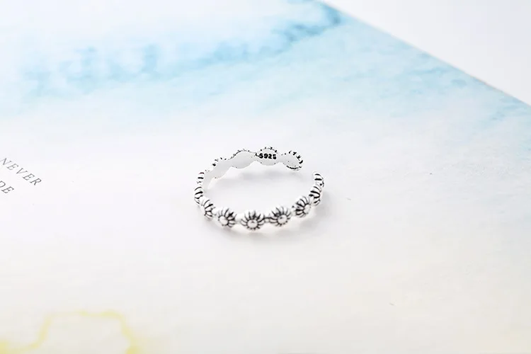 Модное ретро Настоящее 925 пробы Серебряное цветочное кольцо для женщин, свадебные ювелирные изделия в стиле панк, античное регулируемое большое кольцо на палец