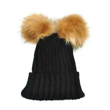 Новые модные женские туфли вязаная шапка двойной плюшевые шары Утепленная одежда шапочки дамы Повседневное крючком Кепки корейский стиль Для женщин зимние Шапки