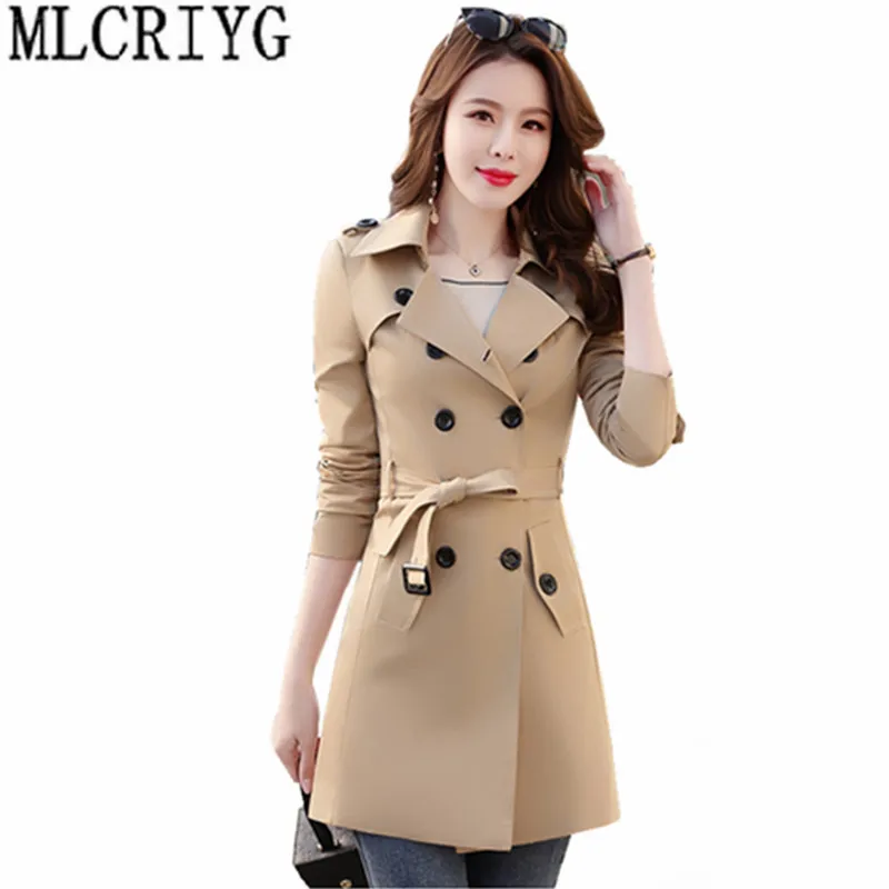 

2019 Spring Trench Coat Women Fashion Mid Long Slim Women's Winderbreaker Double Breasted Trench Female Plus Size 5XL 6XL YQ343