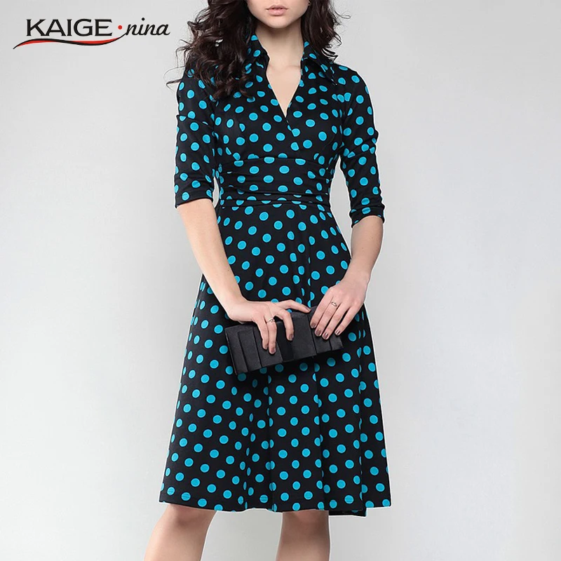 Kaige. Nina летние женские платья в горошек половинные черные Ретро Повседневные