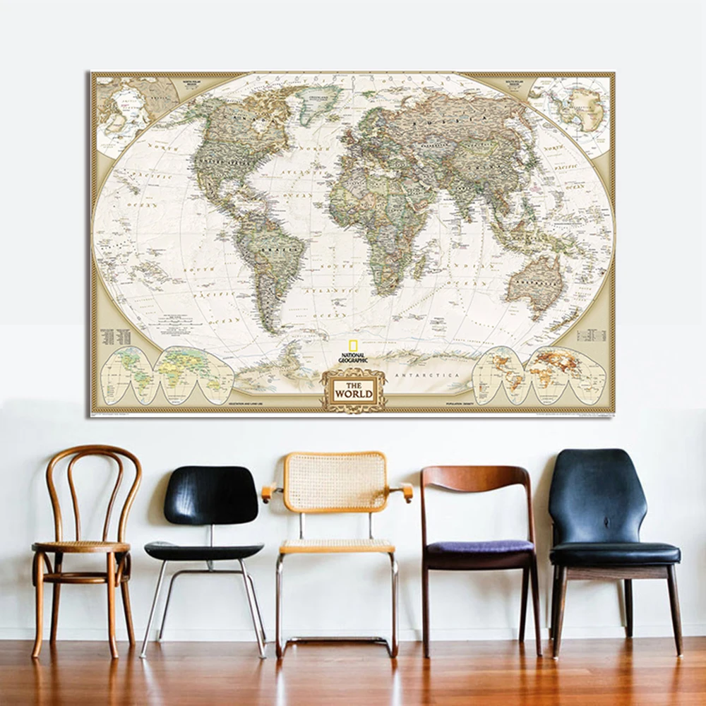 Billige QKART Wand Kunst Wohnkultur keine Rahmen große karte von der welt Poster Ölgemälde auf Leinwand für Wohnzimmer büro Schlafzimmer