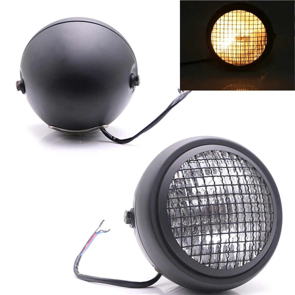 

Universal Retro Motorcycle Headlight 12V Headlamp Side Mount Head light+Grill Cover For Harley Kawasaki Honda Touring Chopper