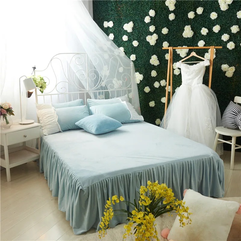 Details about / 2020 Solid color girl bedding set flannel duvet cover bed skirt sheet//pillowcase