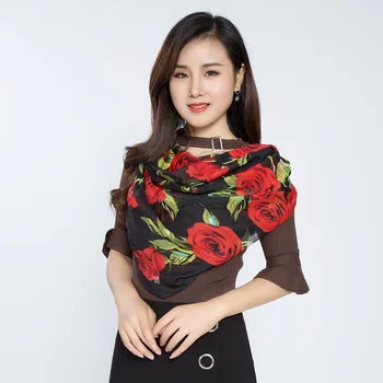 

designer brand women scarf fashion 2019 flower print silk scarves square small Handkerchief office neck hair scarfs 95*95cm