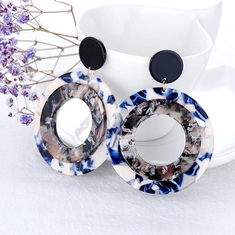 

New Fashion Colorful Circle Acrylic Earrings for Women Multilayer Round Acetate Statement Dangle Earring ZA Jewelry Gift Brincos