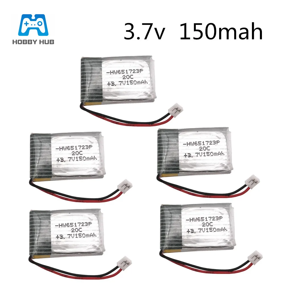 3/4/5 шт 3,7 v 150 mah литий-полимерный Батарея для запасные части для H20-04 RC Quadcopter3.7 v 150 мА-ч для H20 литий Батарея 1,25 мм штекер 651723 - Цвет: 5pcs 3.7v 150mah