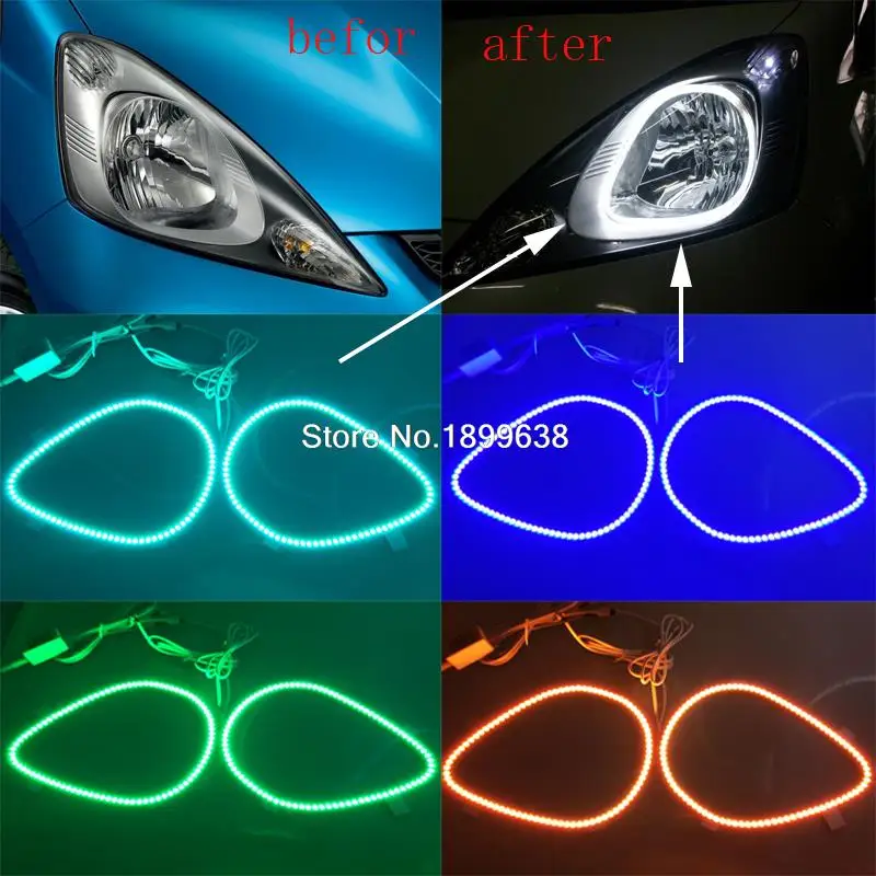 2pcs Super bright 7 color RGB LED Angel Eyes Kit with a remote control car styling for honda fit jazz 2009 2010 2011 2012 2013 hochitech for mazda cx 7 cx 7 2006 2012 car styling rgb led demon angel eyes kit halo ring day light drl with a remote control