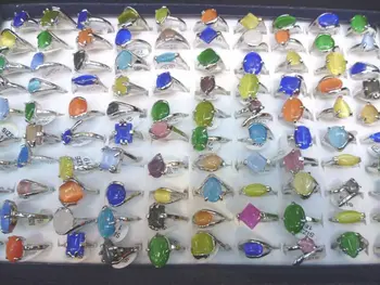 

fashion natural stone rings silver-plated rings Boxes of crystal ring mixedlot 100pcs/lot