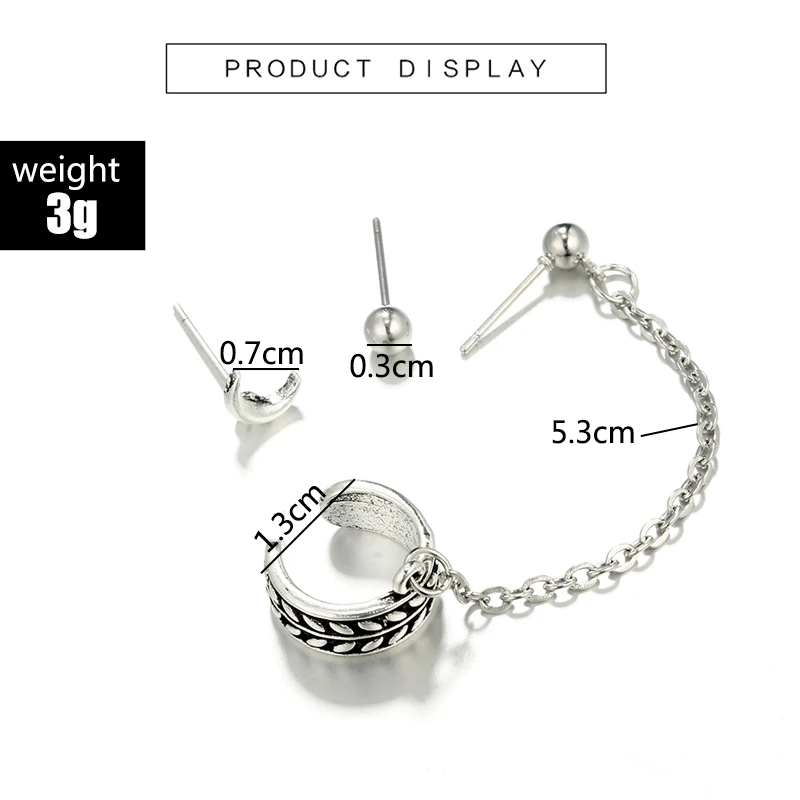 Tocona 3pcs/set Bohemia Moon Drop Earrings Set Leaf Ball Chain Alloy Dangle Earring Piercing Brincos for Women Jewelry 6722