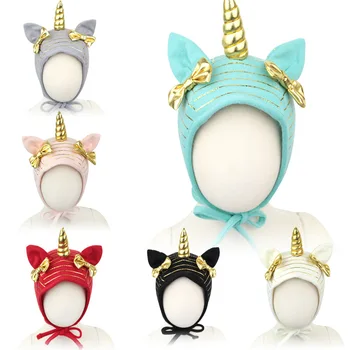 

Cotton Baby Girls Rabbit Ear Unicorn Horn Hat Nursery Beanie Cap with Bow