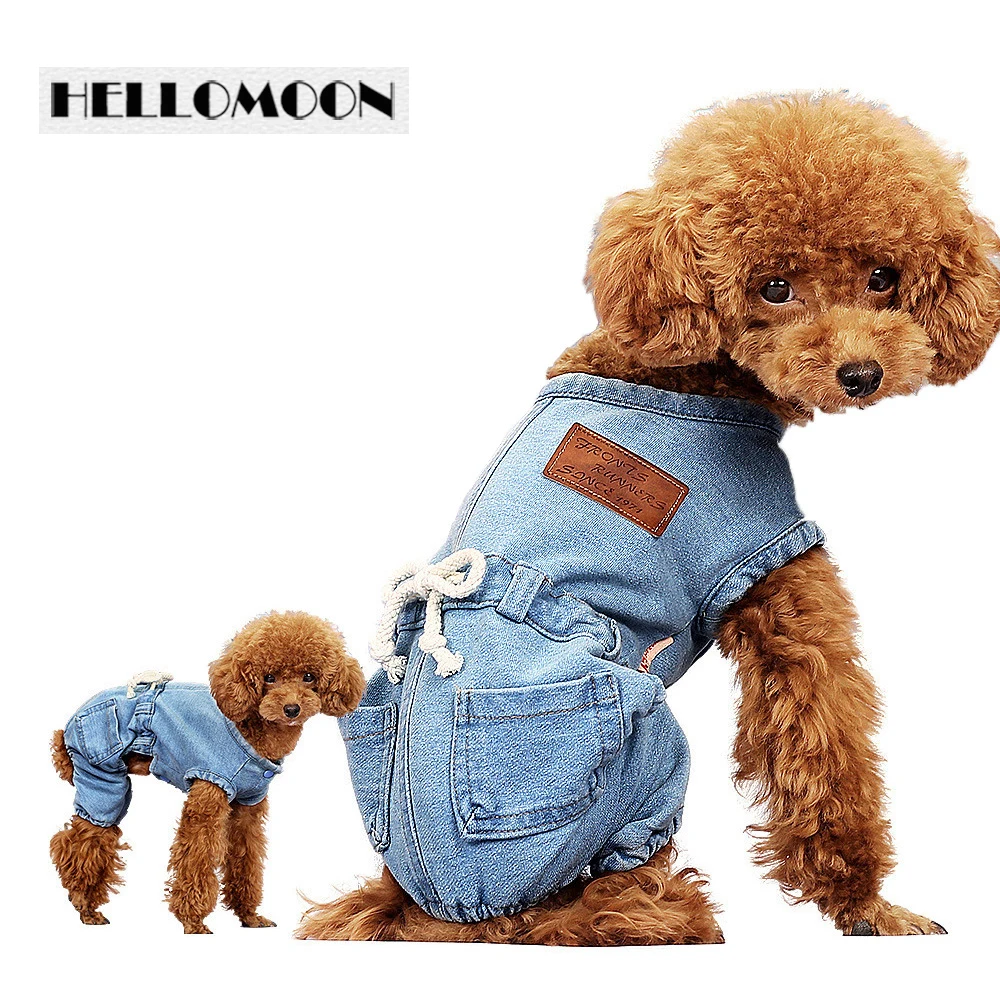HELLOMOON solid jean clothes for dog casual dog clothes overalls