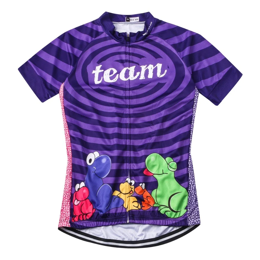 Летняя женская футболка для велоспорта с героями мультфильмов, быстросохнущая одежда для велоспорта с коротким рукавом, одежда для велоспорта с полной длиной на молнии фиолетового цвета