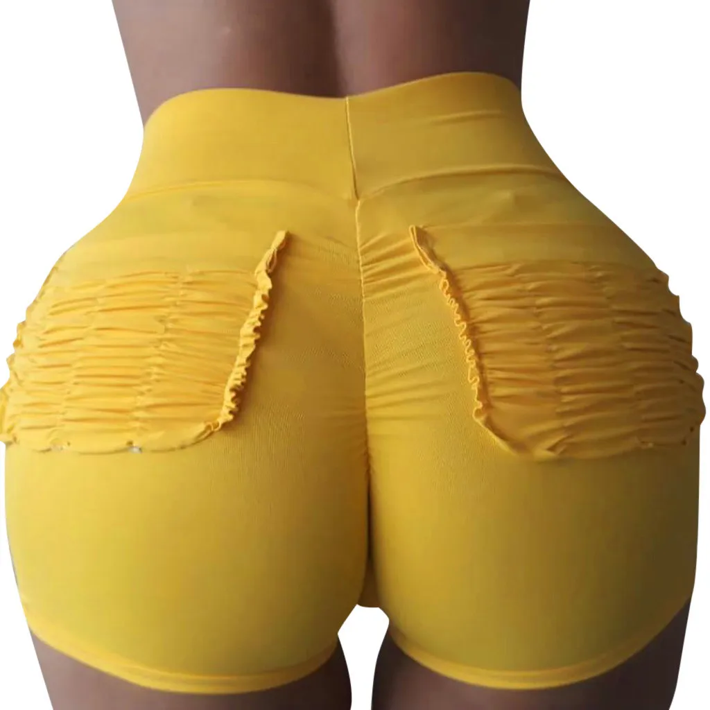 Женские сексуальные обтягивающие шорты, летние укороченные штаны с высокой талией, эластичные шорты для танцев на шесте, Pantalon Femme#5T - Цвет: Yellow
