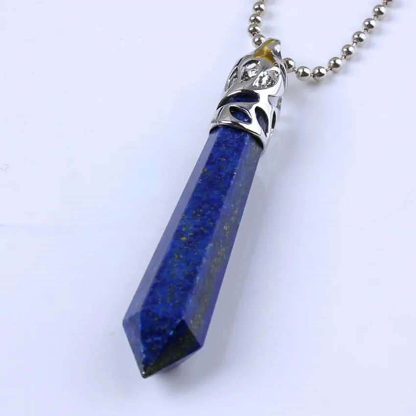 Crystal Hexagon Prism Stone Pendant For Women Natural Amethysts Rose Pink Quartz Lapis Lazuli Tiger Eye Stone Pendant Jewelry