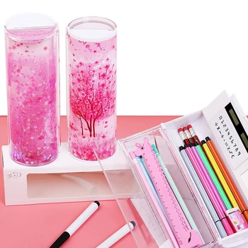 

1 Pc Quicksand Pencil Case Multifunction Pen Box with Detachable Calculator and Mirror
