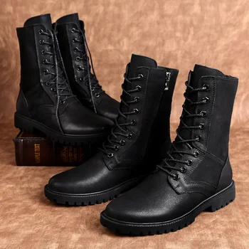 

NINYOO New Military Boots Men 48 49 Genuine Leather Snow Winter Shoes Waterproof Rubber Black Ankle Boots Fur Plus Size 50 51 52