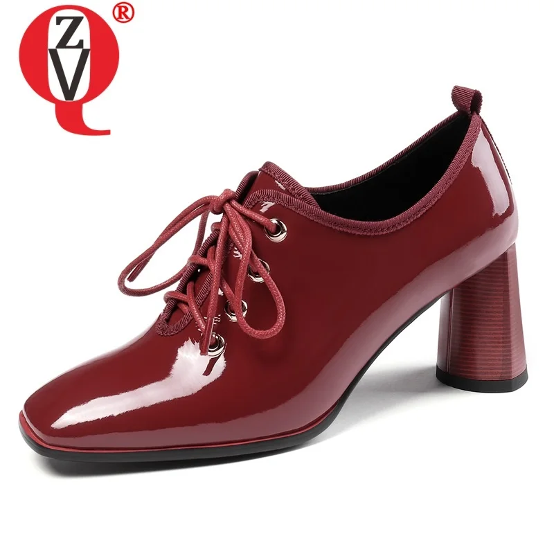 

ZVQ woman shoes 2019 spring new fashion sexy sqaure toe genuine leather woman pumps outside high heels cross-tied ladies shoes