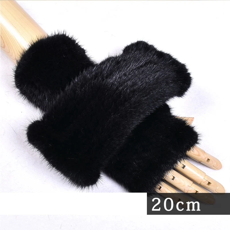 005 новые модные зимние женские перчатки из натурального меха норки из натурального меха норки женские митенки женские эластичная перчатка - Цвет: black 20cm