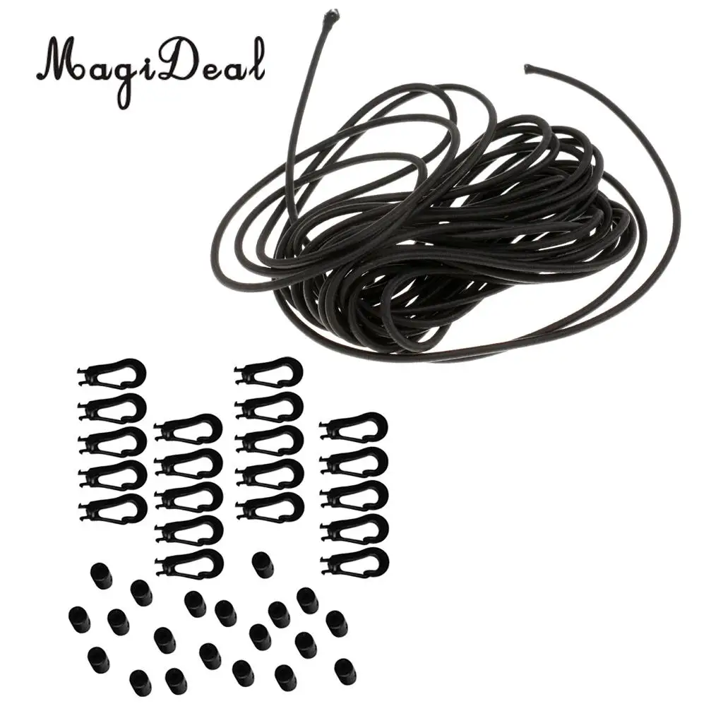 MagiDeal 1pcs Shock Bungee Cord with 20 Pcs 5mm Karabiner Hook Elastic Cord Rope End