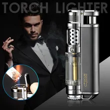 Visible Gas ventana mechero de cigarros antorcha Jet butano Metal Turbo encendedor pistola pulverizadora portátil 1300 C a prueba de viento de Gadgets para los hombres