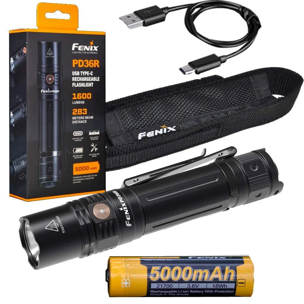 

Fenix PD36R 1600 Lumen USB rechargeable CREE LED tactical Flashlight with 5000mAh Li-ion Battery