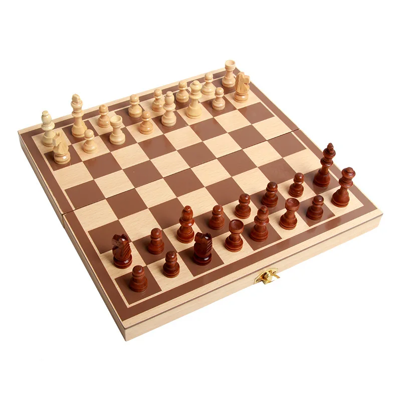 Foldable Wooden International Chess Checkers Kids Intellectual Training Toys Portable Chess Game Puzzle Games for Entertainment