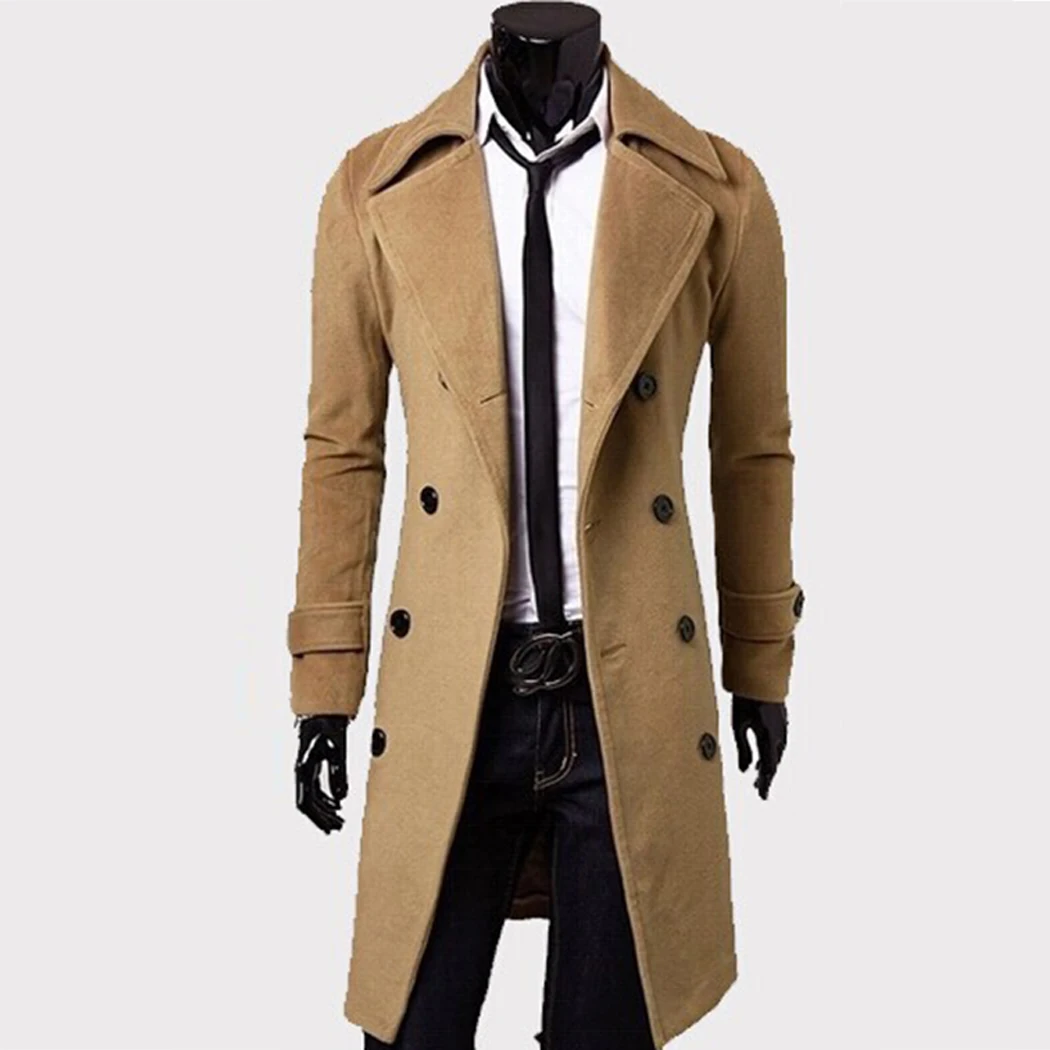 Men Trench Coat Classic Double Breasted Trench Coat Masculino Clothing