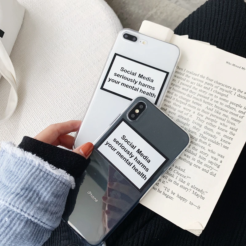 For iphone X case 8 XS MAX XR iphone 7 Plus Cover Case social media seriously harms your mental health Silicone soft case Coque