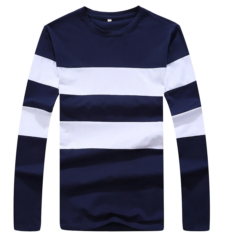 Liseaven новая осенняя Зимняя мужская футболка с длинным рукавом с круглым вырезом полосатая футболка для мужчин - Цвет: Синий
