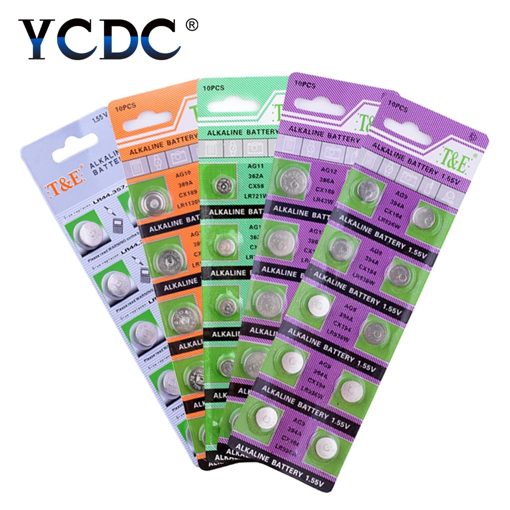 YCDC 10 шт. аккумулятор таблеточного типа AG6 AG12 AG8 AG9 AG10 AG11 1,5 V lr1130 акумуляторная батарея ворс ag6 pour montre