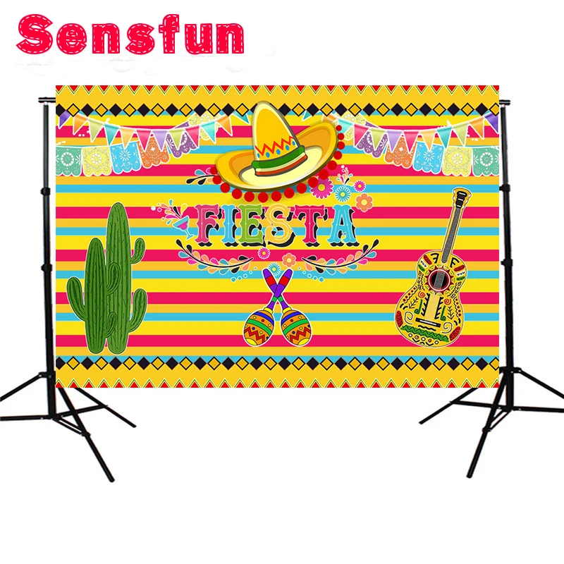 

7x5ft Cactus Fiesta Photo Backdrop Mexican Fiesta Theme Photography Background Birthday Party Banner Photobooth