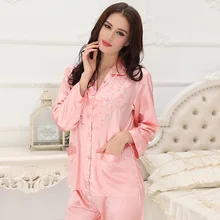 Благородная качественная летняя и осенняя Женская шелковая пижама из двух предметов, пижама с длинными рукавами из сатина для девочек, роскошная домашняя одежда