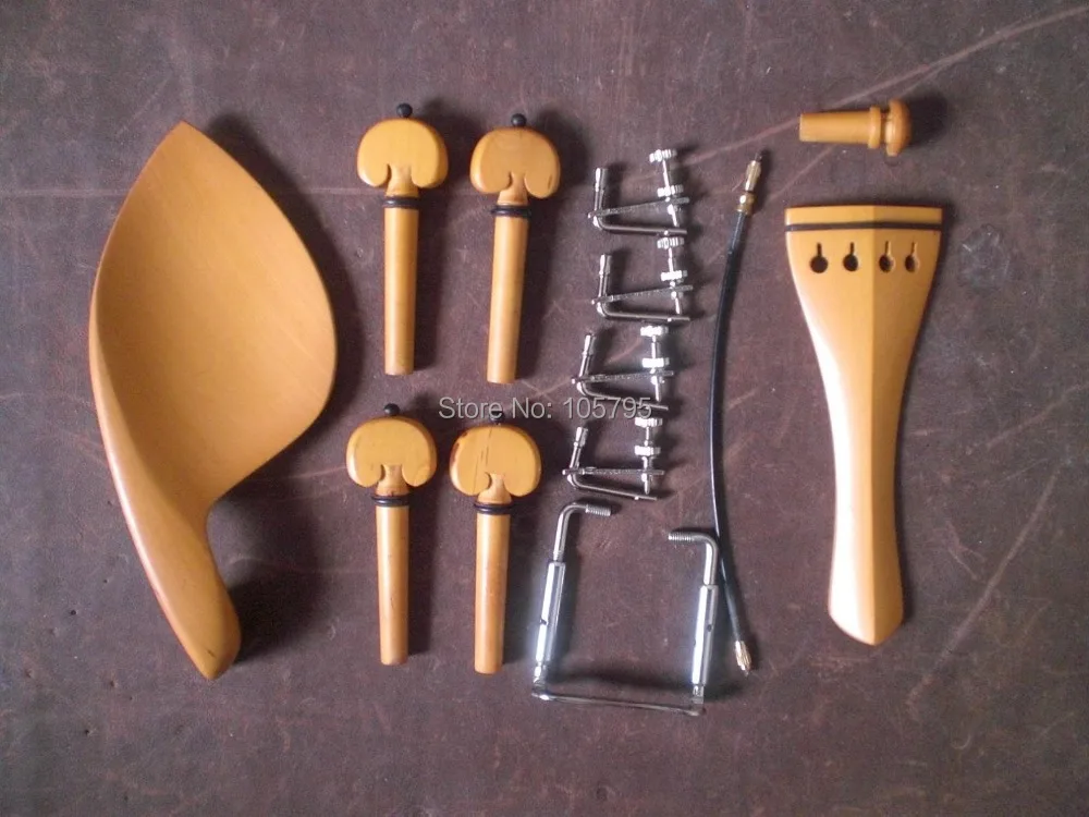 

1 Set Boxwood Violin parts with tail piece chin rest pegs fine tuner tail gut and clamp 4/4