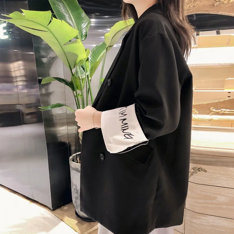 2019 Spring New Heavy Texture Temperament Black Women's Blazer Casual Loose Women's Jacket Characteristics Cuffs Blaser Feminino 2019 Spring New Heavy Texture Temperament Black Women's Blazer Casual Loose Women's Jacket Characteristics Cuffs Blaser Feminino