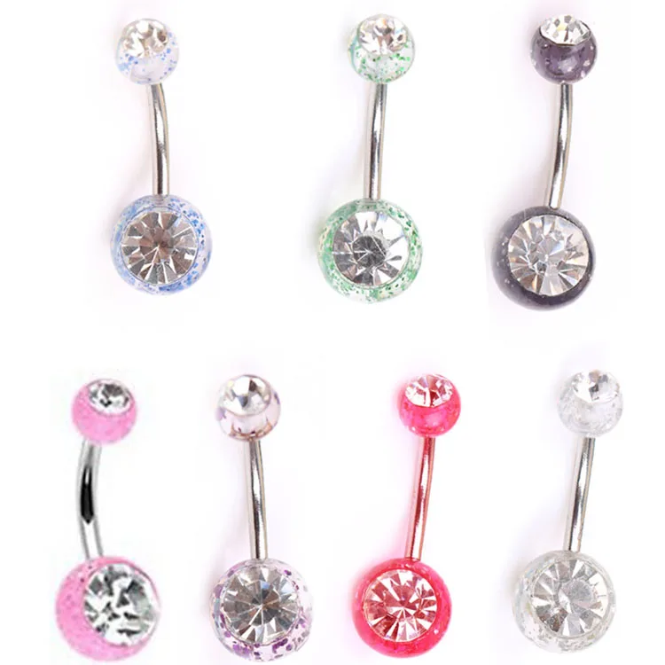 Piercing Navel Surgical Steel Single Crystal Rhinestone Belly Button 