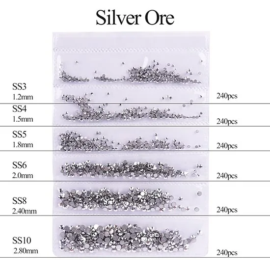 Полная красота 10 цветов микро размер 1440 шт хрустальные стразы для камешки для дизайна ногтей смешанные DIY камни для нейл-арта части Аксессуары CH025 - Цвет: Silver Ore