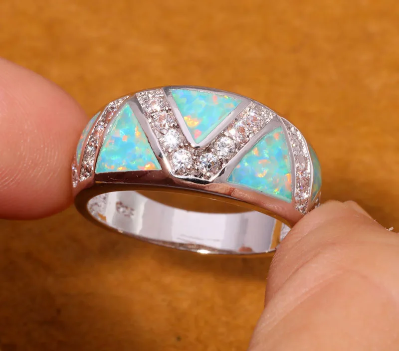 CiNily Created Green Fire Opal Cubic Zirconia Silver Plated Ring Wholesale Retail for Women Jewelry Ring Size 7 8 OJ8007